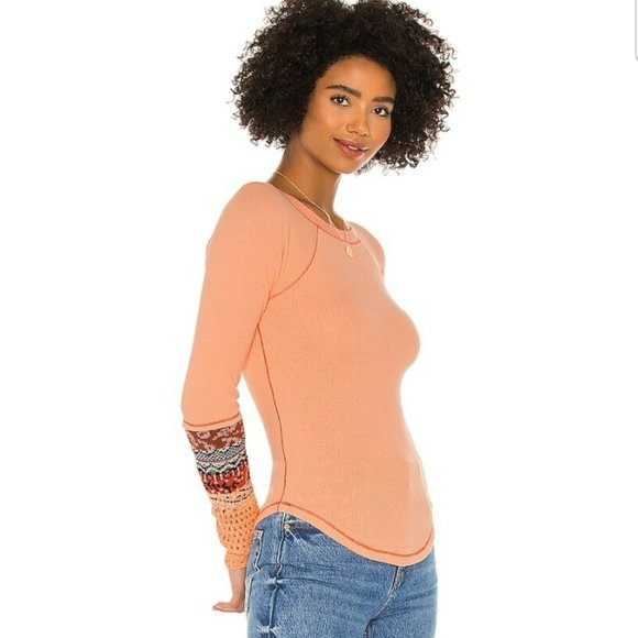 Free People Tops - NWT Free People In The Mix Orange Cuff Thermal Top
